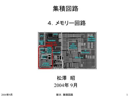 集積回路 ４．メモリー回路 松澤　昭 2004年 9月 2004年9月 新大　集積回路.