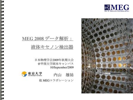 MEG 2008 データ解析： 液体キセノン検出器 内山 雄祐