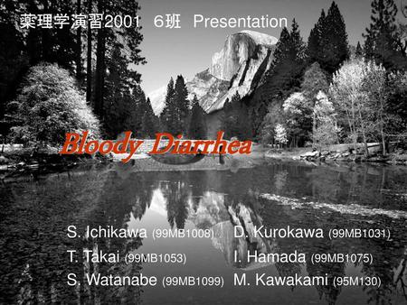 Bloody Diarrhea 薬理学演習2001 ６班 Presentation S. Ichikawa (99MB1008)