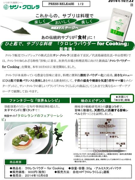 ひと匙で、サプリな料理 「クロレラパウダー for Cooking」 新登場！