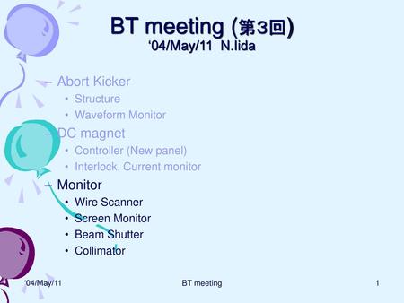 BT meeting (第３回) ‘04/May/11 N.Iida