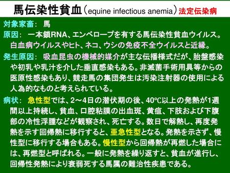 馬伝染性貧血（equine infectious anemia）法定伝染病