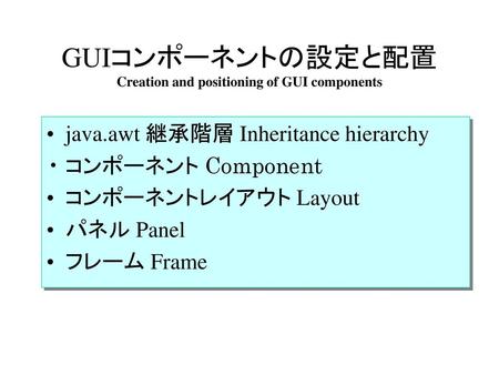 GUIコンポーネントの設定と配置 Creation and positioning of GUI components