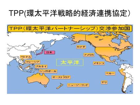 TPP(環太平洋戦略的経済連携協定）.