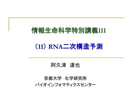 情報生命科学特別講義III （11） RNA二次構造予測
