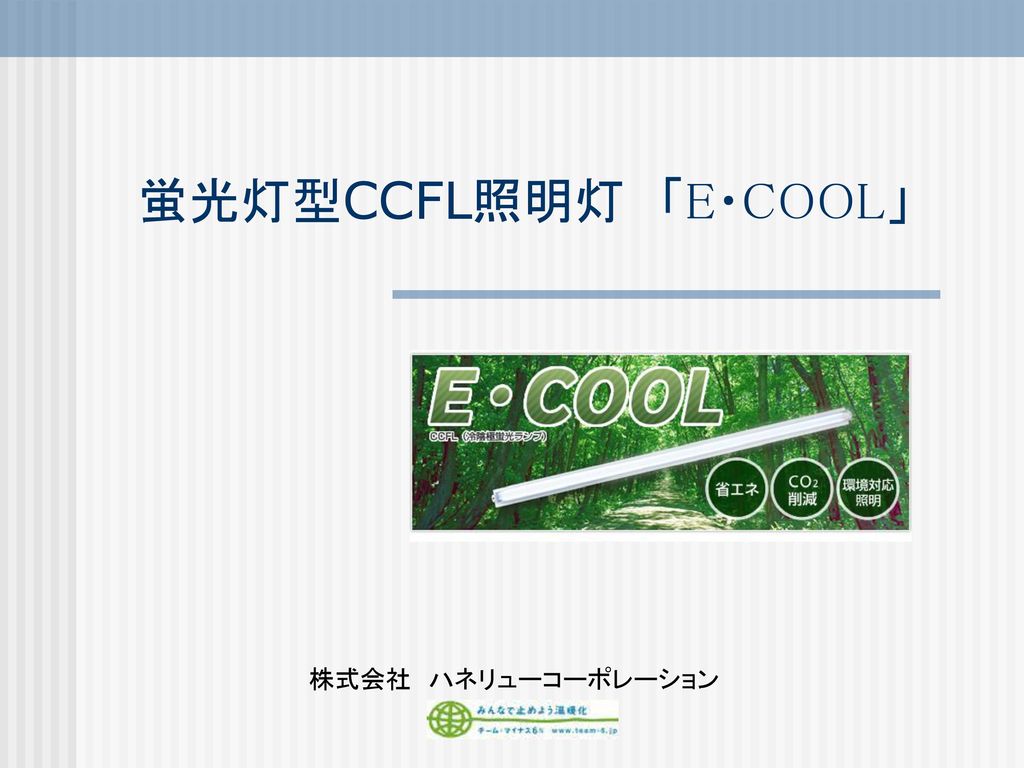 蛍光灯型CCFL照明灯 「E・COOL」 株式会社 ハネリューコーポレーション
