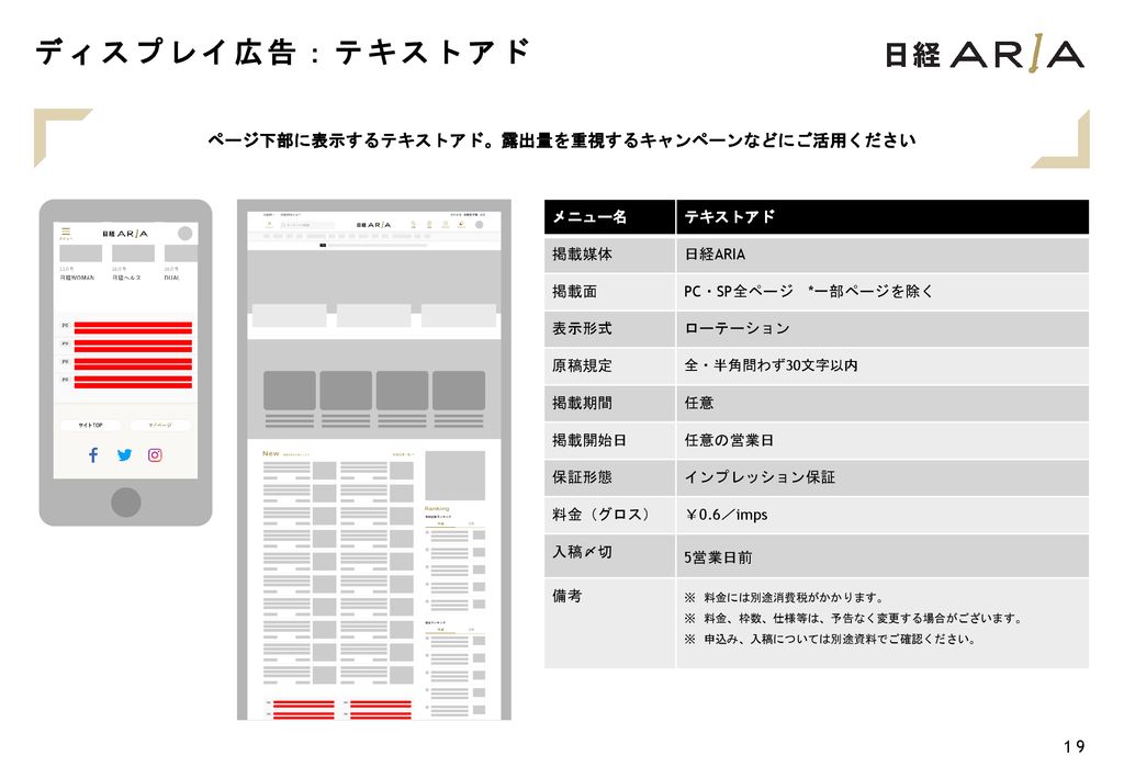 ページ下部に表示するテキストアド。露出量を重視するキャンペーンなどにご活用ください