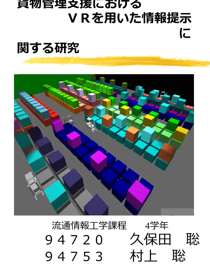 貨物管理支援における ｖｒを用いた情報提示 に 関する研究 流通情報工学課程 4 学年 ９４７２０ 久保田 聡 ９４７５３ 村上 聡 Ppt Download