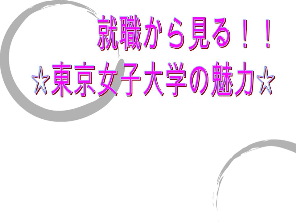目次 1 就職率と主な就職先 2 なぜ東京女子大学の就職率は高いか 3 ピックアップ １ ２ ３ 4 活躍する卒業生たち 5 まとめ Ppt Download