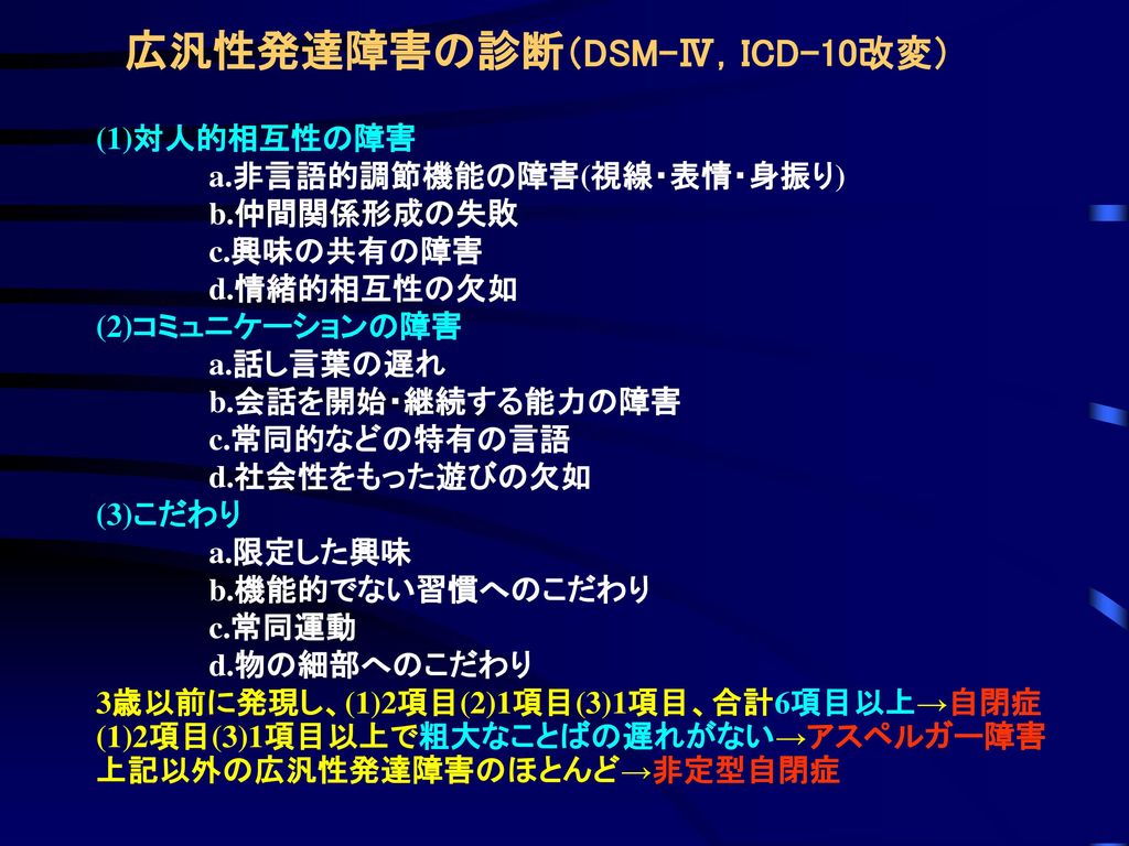 広汎性発達障害の診断 Dsm Icd 10改変 Ppt Download