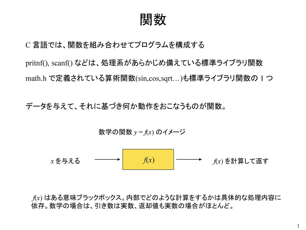 関数 C 言語では 関数を組み合わせてプログラムを構成する Ppt Download