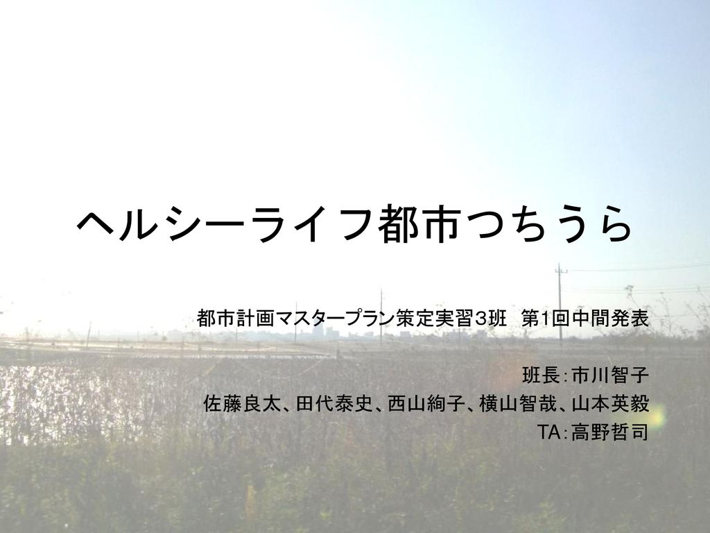 都市計画マスタープラン策定実習３班 第1回中間発表 班長 市川智子 佐藤良太 田代泰史 西山絢子 横山智哉 山本英毅 Ta 高野哲司 Ppt Download