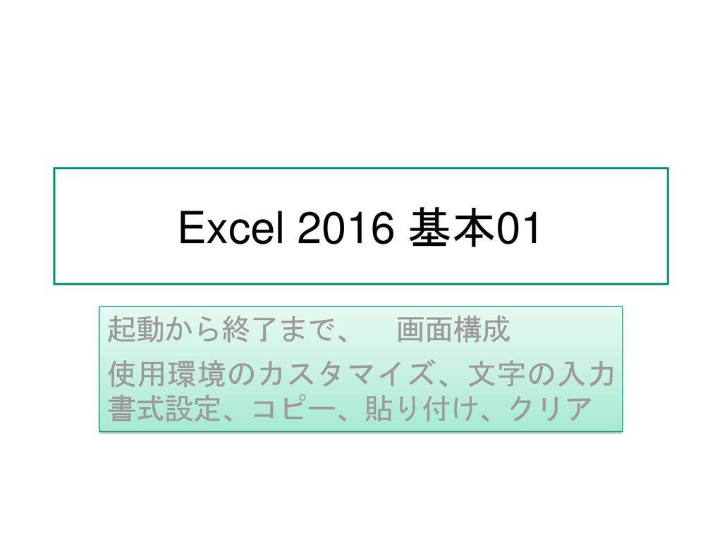 起動から終了まで 画面構成 使用環境のカスタマイズ 文字の入力書式設定 コピー 貼り付け クリア Ppt Download