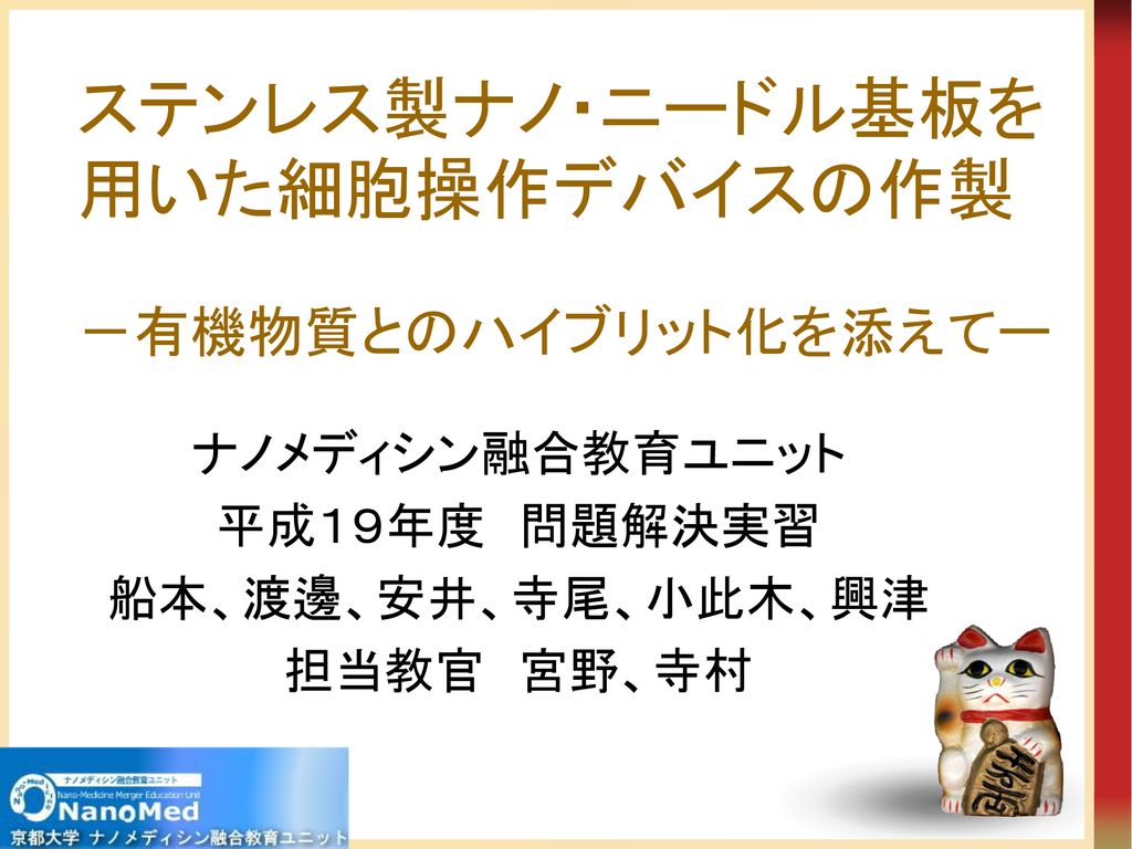 ステンレス製ナノ ニードル基板を用いた細胞操作デバイスの作製 有機物質とのハイブリット化を添えてー Ppt Download