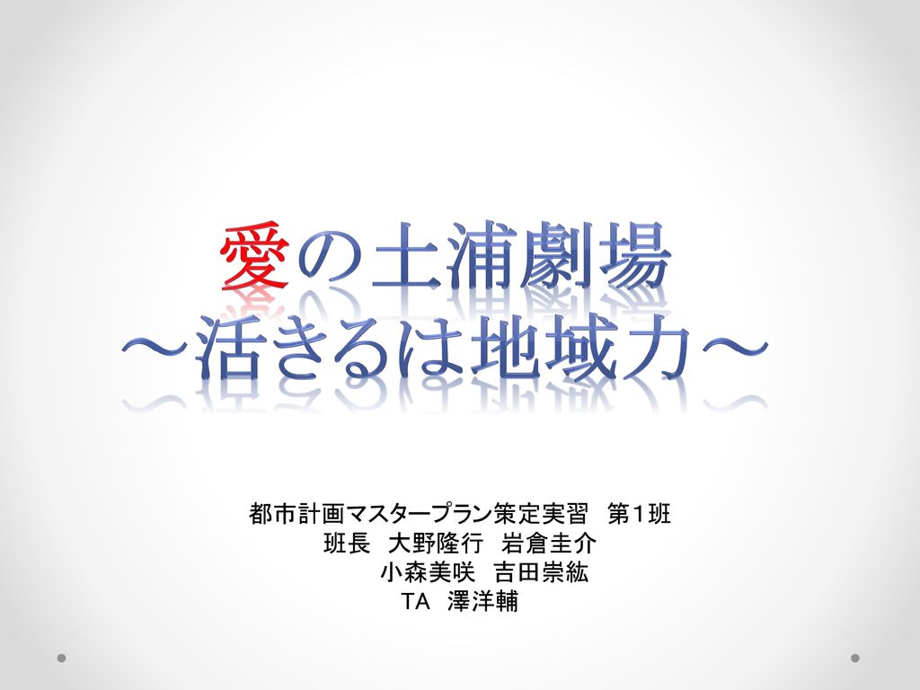 都市計画マスタープラン策定実習 第１班 班長 大野隆行 岩倉圭介 小森美咲 吉田崇紘 Ta 澤洋輔 Ppt Download