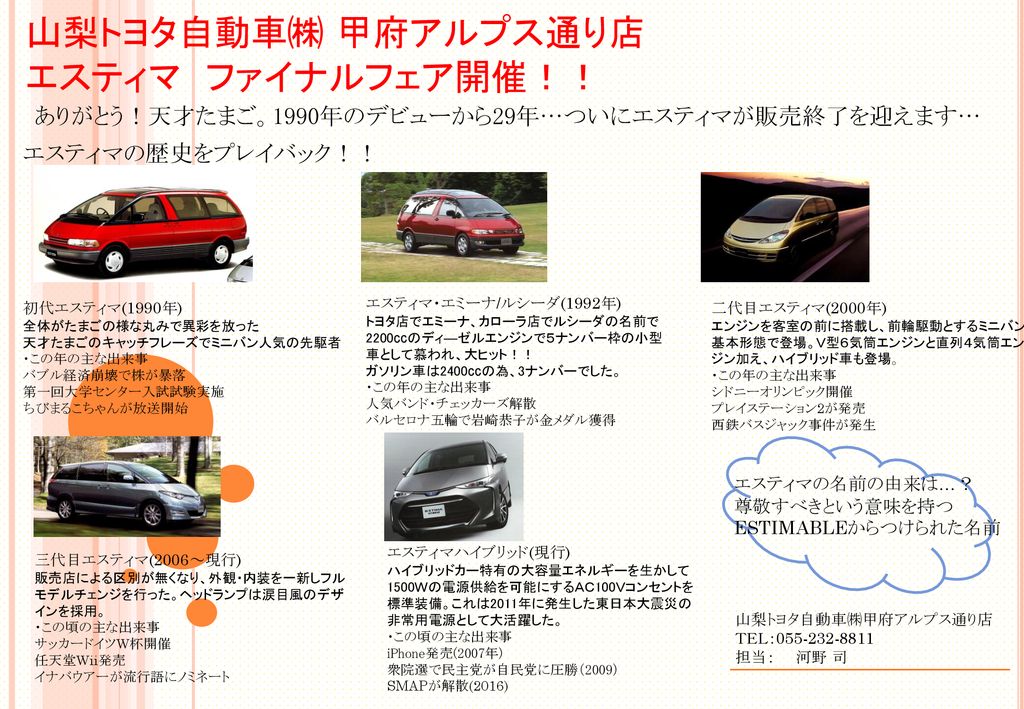 山梨トヨタ自動車 甲府アルプス通り店 エスティマ ファイナルフェア開催 Ppt Download