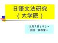 日語文法研究 （大学院） ５月７日（木）～ 担当 神作晋一. 第７章 ヴォイス１ ―― 受け 身 ねらい： ある事態をどのように捉えて伝え るかは、話し手の視点に依存しま す。 日本語の受け身文の特徴を理解し、 スルとサレルが表す話し手の事態 の捉え方の違いを考えます。