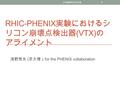 RHIC-PHENIX 実験におけるシ リコン崩壊点検出器 (VTX) の アライメント 浅野秀光 ( 京大理） for the PHENIX collaboration 1 日本物理学会 2011 秋.