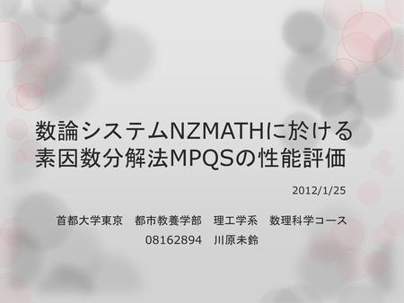 数論システムNZMATHに於ける素因数分解法MPQSの性能評価