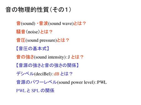音の物理的性質（その１） 音(sound) ・音波(sound wave)とは？ 騒音（noise）とは？