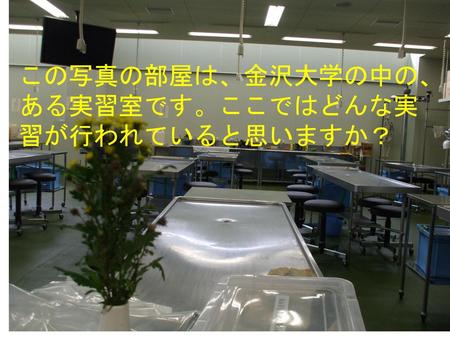 この写真の部屋は、金沢大学の中の、ある実習室です。ここではどんな実習が行われていると思いますか？