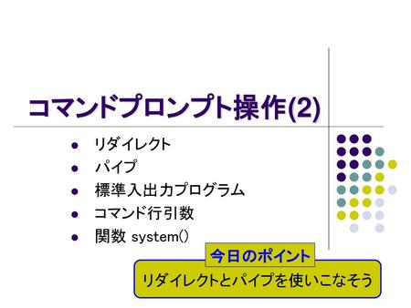 リダイレクト パイプ 標準入出力プログラム コマンド行引数 関数 system()