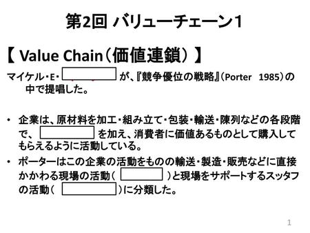 第2回 バリューチェーン１ 【 Value Chain（価値連鎖） 】
