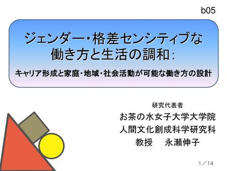 研究代表者 お茶の水女子大学大学院 人間文化創成科学研究科 教授 永瀬伸子