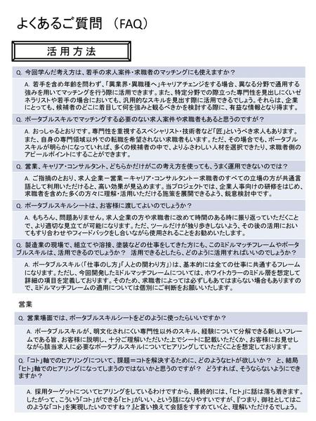 よくあるご質問 （FAQ） 活 用 方 法 営業 Q．今回学んだ考え方は、若手の求人案件・求職者のマッチングにも使えますか？