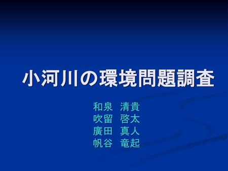 小河川の環境問題調査 和泉　清貴 吹留　啓太 廣田　真人 帆谷　竜起.