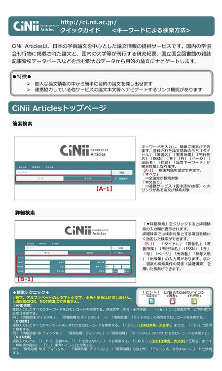 CiNii Articlesトップページ  クイックガイド <キーワードによる検索方法>