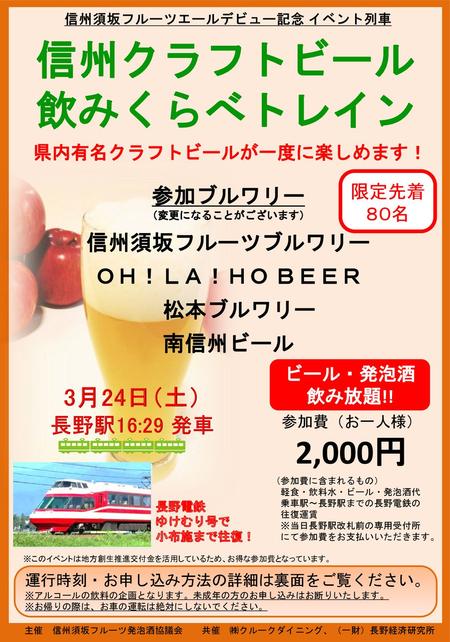 信州須坂フルーツエールデビュー記念 イベント列車 県内有名クラフトビールが一度に楽しめます！