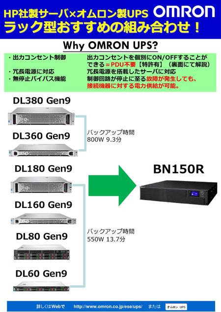ラック型おすすめの組み合わせ！ Why OMRON UPS? BN150R HP社製サーバ×オムロン製UPS DL380 Gen9