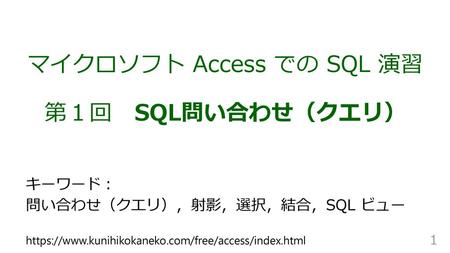 マイクロソフト Access での SQL 演習 第１回 SQL問い合わせ（クエリ）