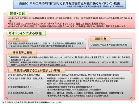 山岳トンネル工事の切羽における肌落ち災害防止対策に係るガイドライン概要