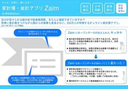 家計簿・会計アプリ Zaim 防災 減災 少子 高齢 産業 創出 Zaim にオープンデータが加えられた キッカケ
