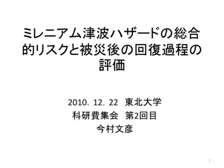 ミレニアム津波ハザードの総合的リスクと被災後の回復過程の評価