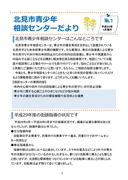 北見市青少年 相談センターだより №１ 北見市青少年相談センターはこんなところです 平成29年度の街頭指導の状況です