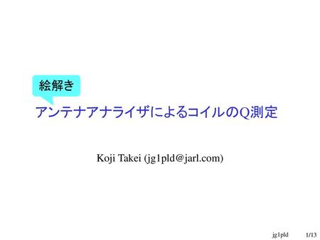 絵解き アンテナアナライザによるコイルのQ測定 Koji Takei (jg1pld@jarl.com) jg1pld.