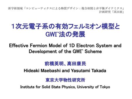 １次元電子系の有効フェルミオン模型と GWG法の発展