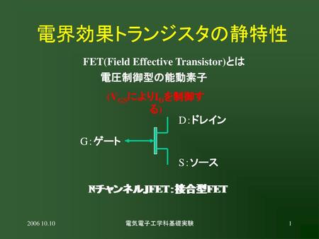電界効果トランジスタの静特性 FET(Field Effective Transistor)とは 電圧制御型の能動素子