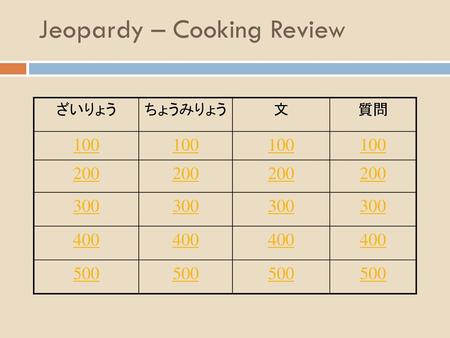 Jeopardy – Cooking Review