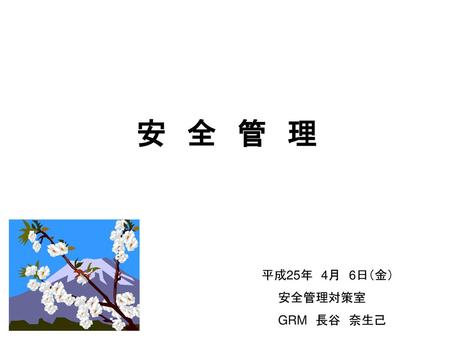 安 全 管 理 平成25年 4月 6日（金） 安全管理対策室 GRM 長谷 奈生己