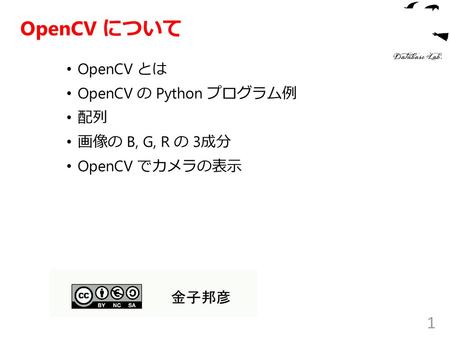 OpenCV について OpenCV とは OpenCV の Python プログラム例 配列 画像の B, G, R の 3成分