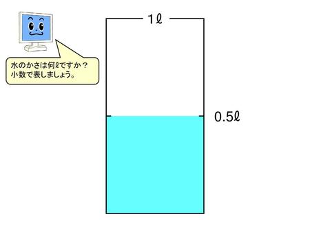 １ℓ 水のかさは何ℓですか？ 小数で表しましょう。 0.5ℓ.
