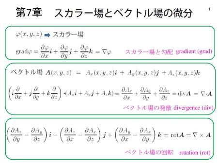 第7章 スカラー場と勾配 gradient (grad) ベクトル場の発散 divergence (div)
