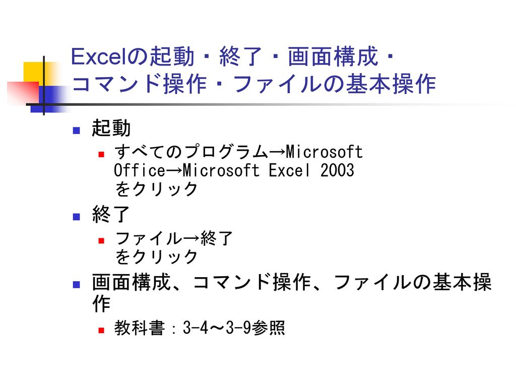 Excelの起動・終了・画面構成・ コマンド操作・ファイルの基本操作