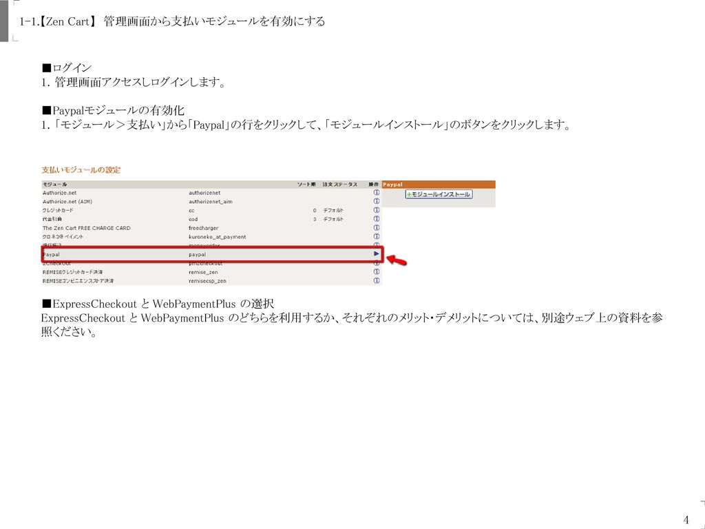 Uogashi-Meicha Co., Ltd. 1-1.【Zen Cart】 管理画面から支払いモジュールを有効にする. ■ログイン. 1．管理画面アクセスしログインします。 ■Paypalモジュールの有効化.