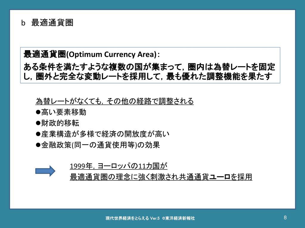 最適通貨圏(Optimum Currency Area)：