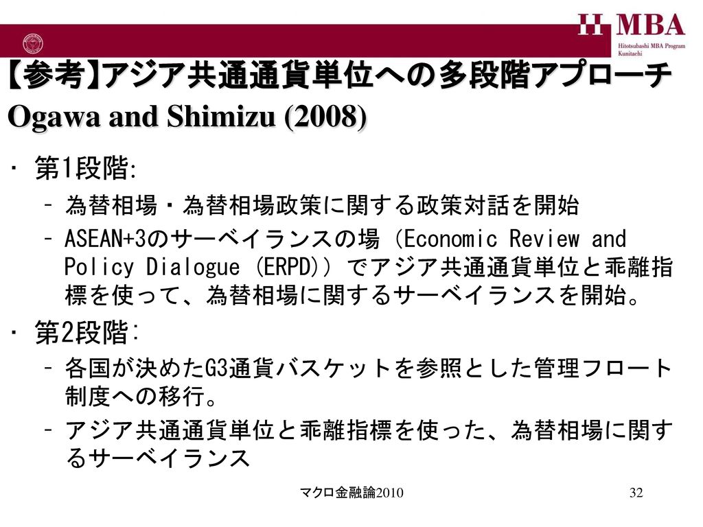 【参考】アジア共通通貨単位への多段階アプローチ Ogawa and Shimizu (2008)
